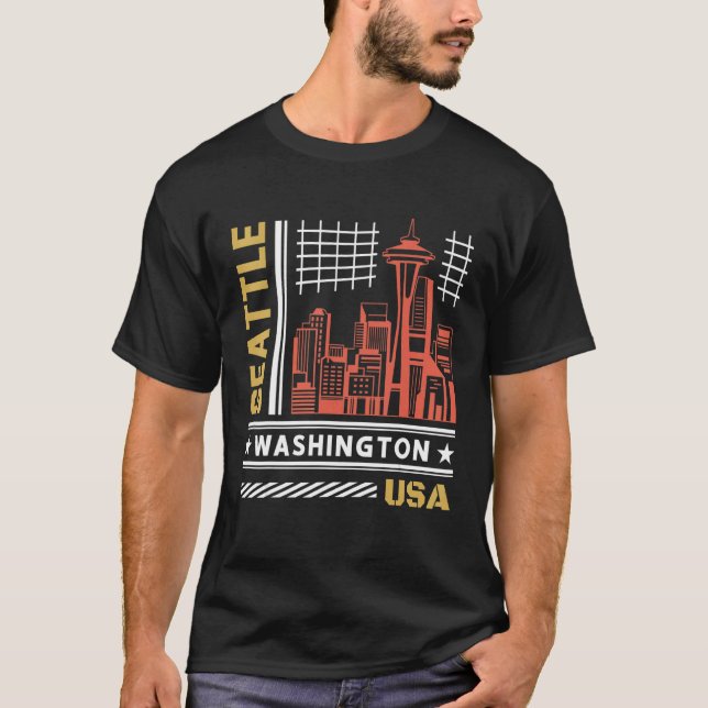 Seattle Skyline Vintage Seattle Washington T Shirt (Framsida)