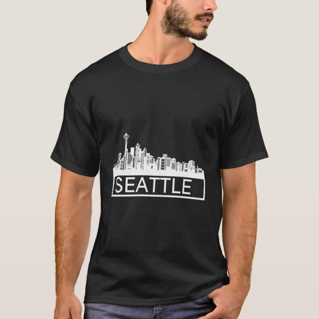 Seattle Skyline - vit grafik T Shirt (Framsida)