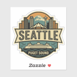 Seattle Skyline Washington USA Retro Badge Klistermärken
