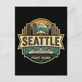 Seattle Skyline Washington USA Retro-märke Vykort