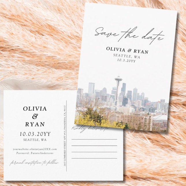 Seattle Spara datumvykortet Elegant bröllop Vykort (Seattle Save the Date Postcard Elegant Wedding
)
