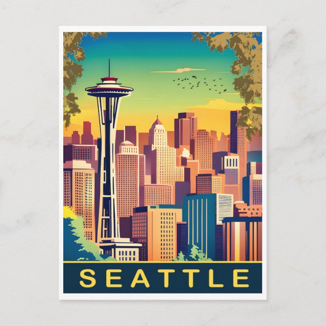 Seattle, Stadssiluett, Washington State, Resa Vykort (Framsida)
