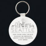Seattle Stylized Skyline | Anpassningsbar Slogan Nyckelring<br><div class="desc">En unik nyckelring som representerar den vackra staden Seattle. Den här nyckelkedjan har en stiliserad illustration av stadens unika skylt med namn under. Under staden är namn en plats för din unika slogan eller påstående om din favoritstad.</div>