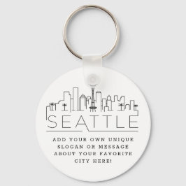 Seattle Stylized Skyline | Anpassningsbar Slogan Nyckelring