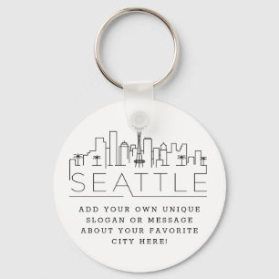 Seattle Stylized Skyline   Anpassningsbar Slogan Nyckelring