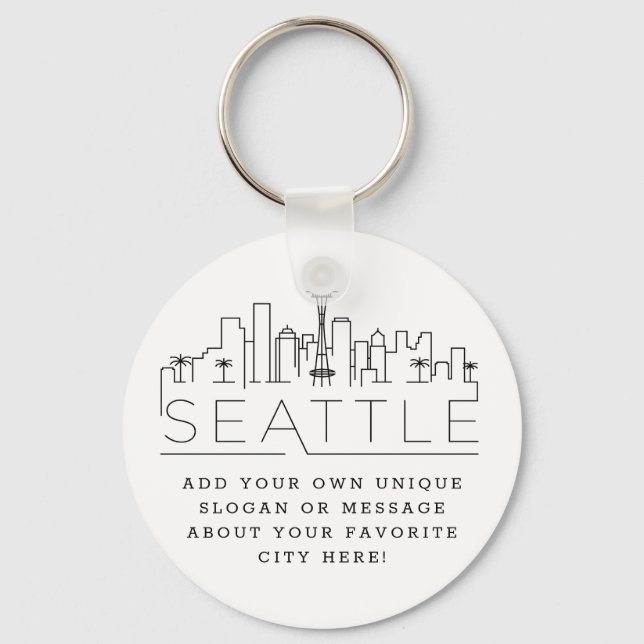 Seattle Stylized Skyline | Anpassningsbar Slogan Nyckelring (Framsida)