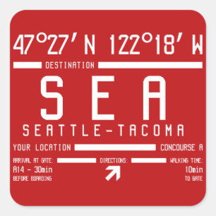 Seattle-Tacoma IATA Internationell flygplatskod SE Fyrkantigt Klistermärke