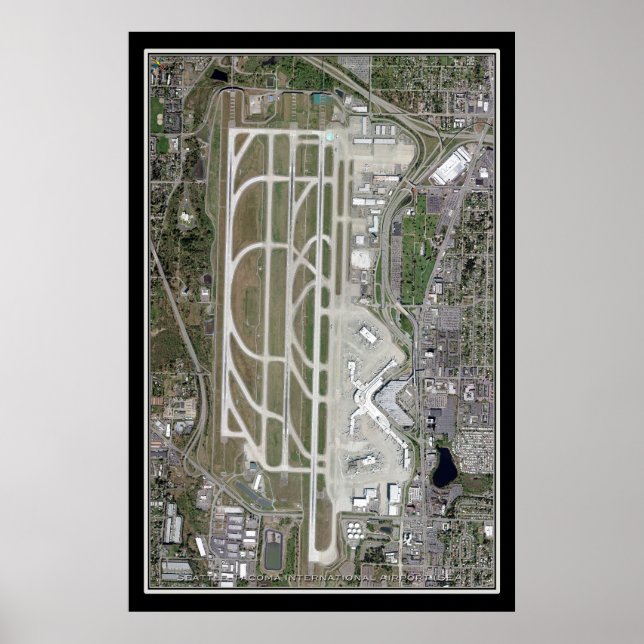 Seattle-Tacoma Intl Airport Satellite Poster Karta (Framsidan)