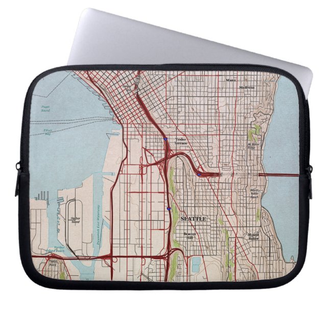 Seattle Topography City Karta Laptop Sleeve (Framsidan)