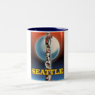 Seattle totempål reseskylt tryck Två-Tonad mugg