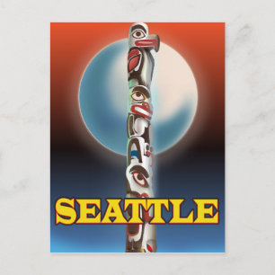 Seattle totempålestav reseaffisch tryck vykort