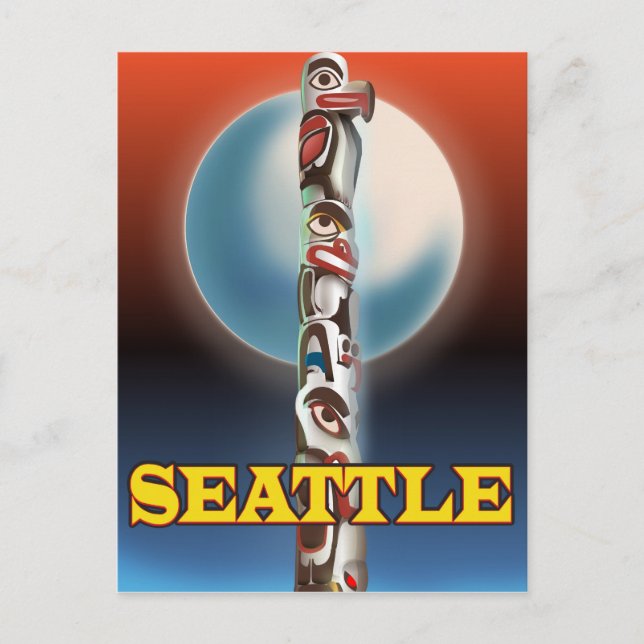 Seattle totempålestav reseaffisch tryck vykort (Framsida)