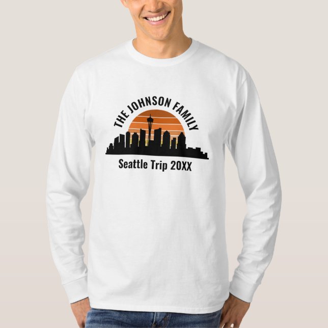 Seattle Trip Skyline Sunset Custom Long Sleeve T Shirt (Framsida)