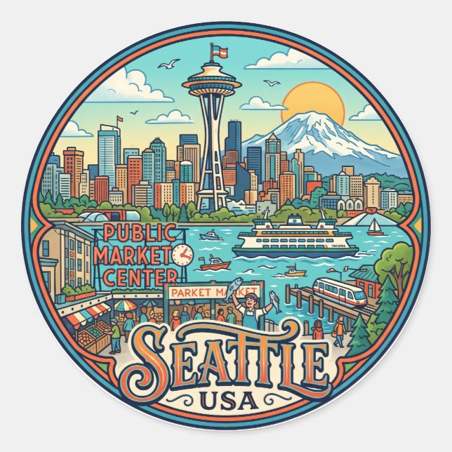 Seattle USA Runt Klistermärke (Framsida)