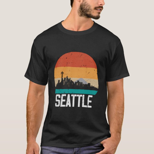Seattle Usa Sunset Skyline Seattle T Shirt (Framsida)