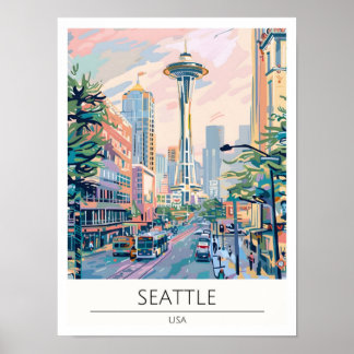 Seattle USA Vintage Konst Illustration Resa Poster