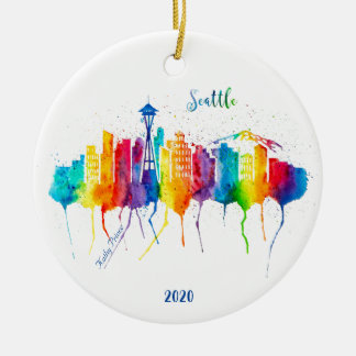 Seattle vattenfärg Julprydnad Julgransprydnad Keramik