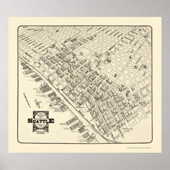 Seattle, WA Panoramic Karta - 1903 Poster (Framsidan)