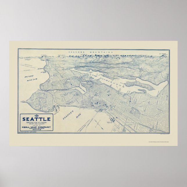 Seattle, WA Panoramic Karta - 1925 Poster (Framsidan)