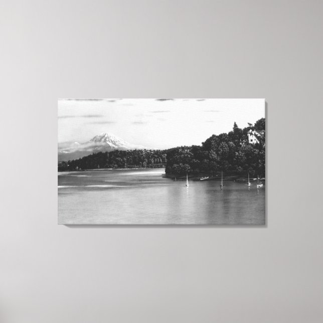 Seattle, WA Sjö Washington View och Rainier Canvastryck (Framsida)