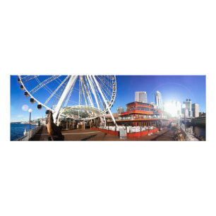 Seattle WA Sunny Pier & Big Wheel 36 x 12 Fototryck