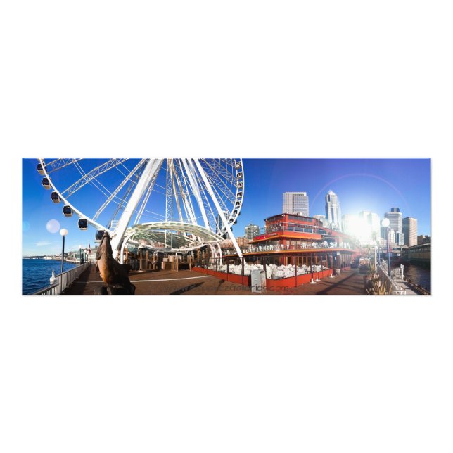 Seattle WA | Sunny Pier & Big Wheel | 36 x 12 Fototryck (Framsidan)