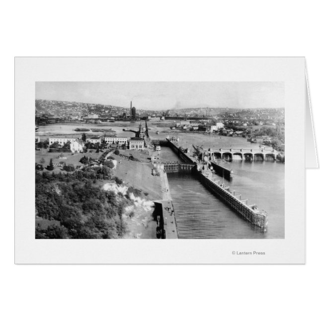 Seattle, WA US Government Locks Ballard View Hälsningskort (Framsidan Horizontal)