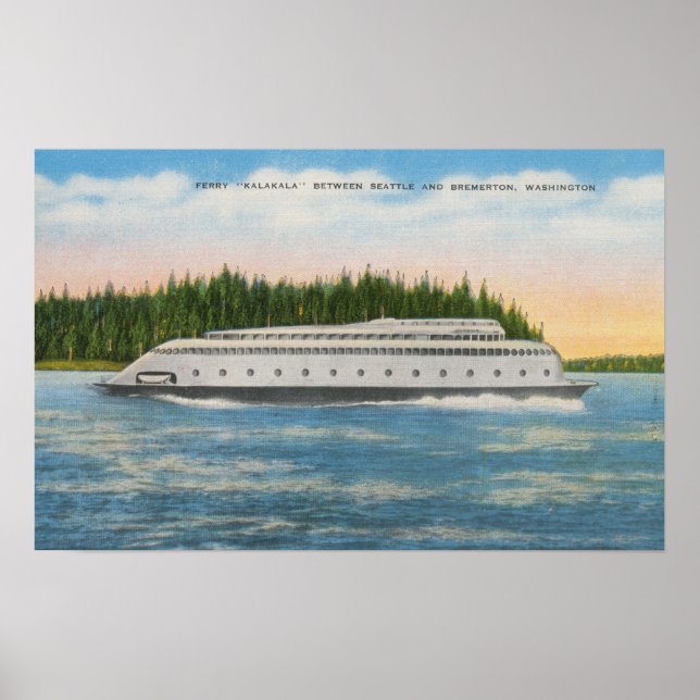 Seattle, WA - View Kalakala Ferry on Puget Poster (Framsidan)