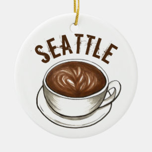 Seattle WA Washington Coffee Kopp Latte Julgransprydnad Keramik