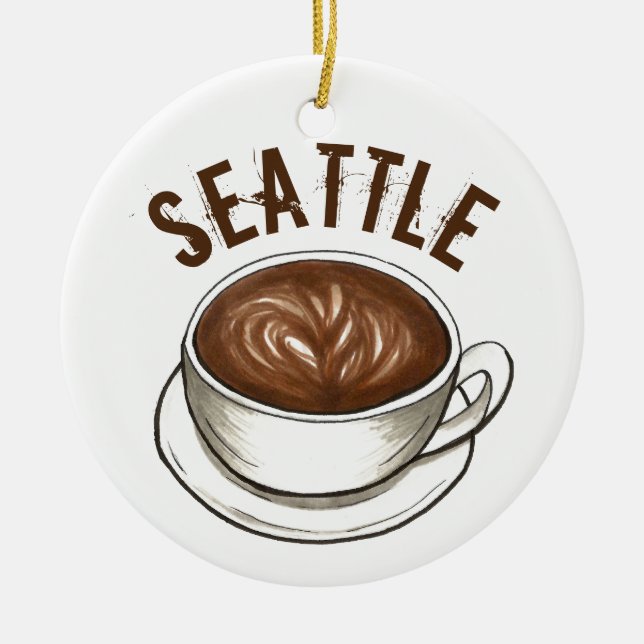 Seattle WA Washington Coffee Kopp Latte Julgransprydnad Keramik (Framsidan)