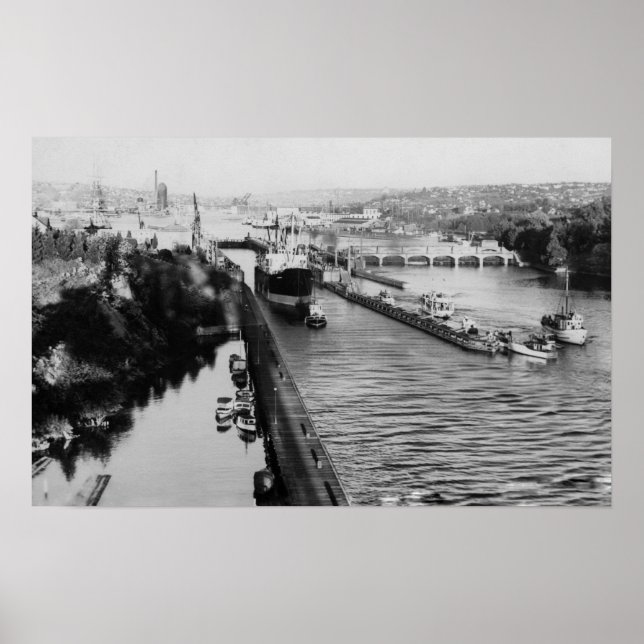 Seattle, WABallard låser Frakt Canal Photograph Poster (Framsidan)