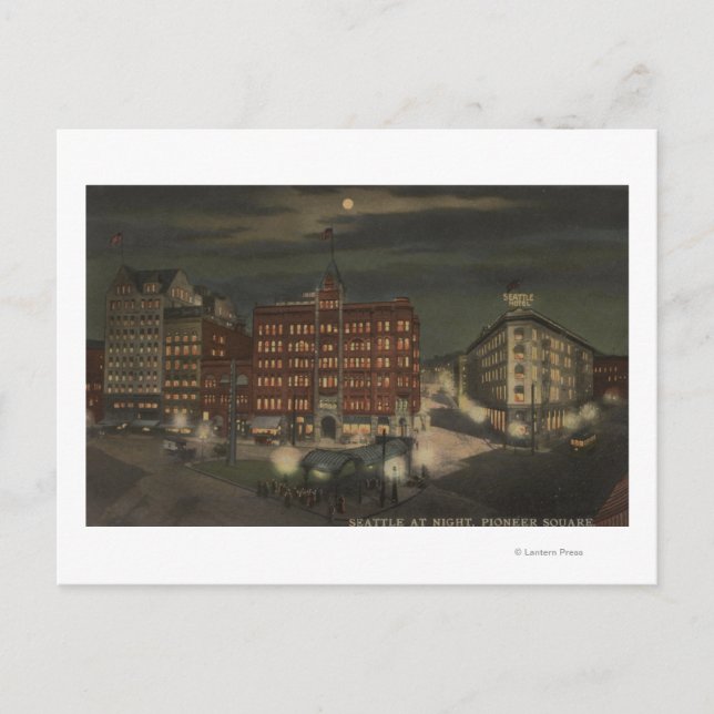 Seattle, WAPioneer Square på natten Vykort (Framsida)
