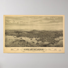 Seattle Washington 1878 Antique Panoramic Karta Poster