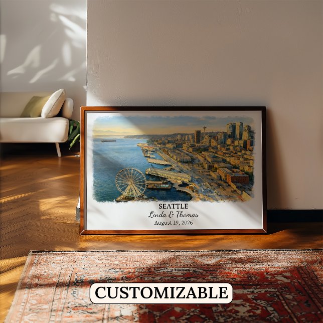 Seattle Washington Affisch, Akvarell, Anpassad Poster (Skapare uppladdad)