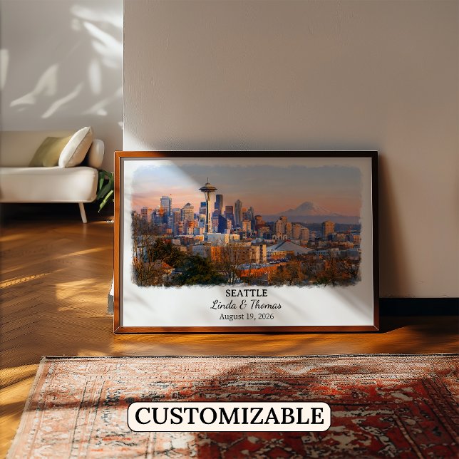 Seattle Washington Affisch, Akvarell, Anpassad Poster (Skapare uppladdad)
