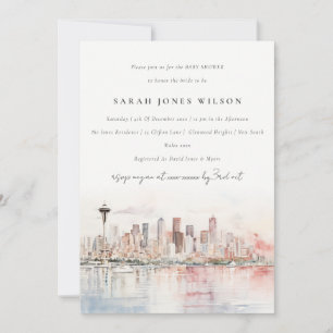 Seattle Washington Akvarell Landskap Baby Shower Inbjudningar