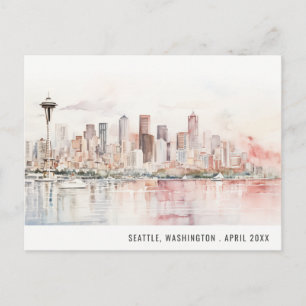 Seattle, Washington Akvarell Landskaps Bröllop Vykort