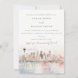 Seattle Washington Akvarell Landskaps Bröllopsdusc Inbjudningar