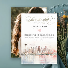 Seattle Washington Akvarell Landskaps Bröllopsfoto Spara Datumet