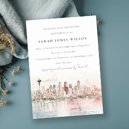 Seattle Washington Akvarell Landskaps Födelsedag Inbjudningar