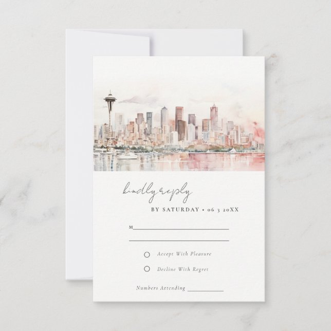 Seattle Washington Akvarell Landskapsbröllop OSA Kort (Framsida)