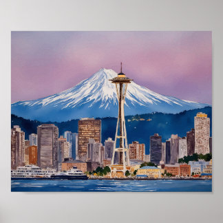 Seattle Washington Akvarell Poster