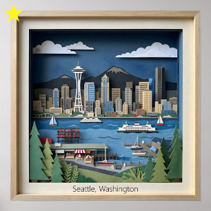 Seattle Washington Amerika Skerad papperskonst Poster