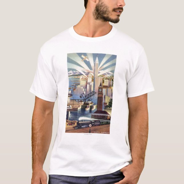 Seattle Washington - beskåda av centra Tee Shirt (Framsida)