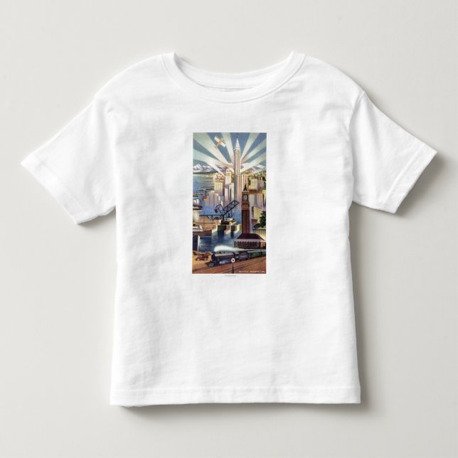 Seattle Washington - beskåda av centra Tee Shirt (Framsida)
