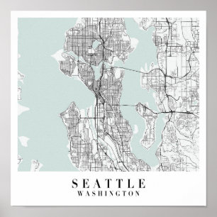 Seattle Washington Blue Vatten Street Karta Poster