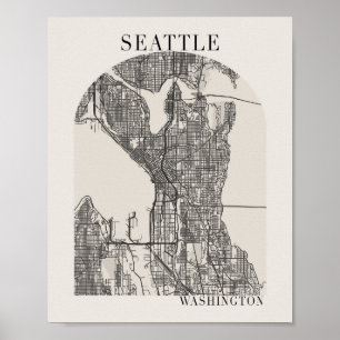 Seattle Washington Boho Arch Beige Street Karta Poster