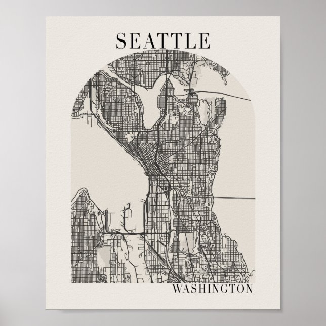 Seattle Washington Boho Arch Beige Street Karta Poster (Framsidan)