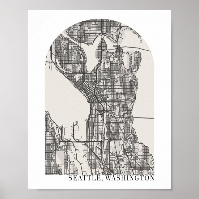 Seattle Washington Boho Minimal Arch Street Karta Poster (Framsidan)