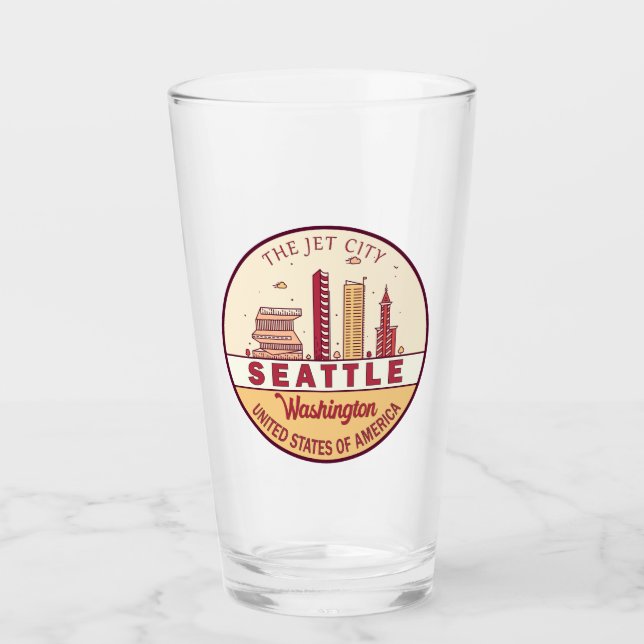 Seattle Washington City Skyline Emblem Glaskopp (Framsida)